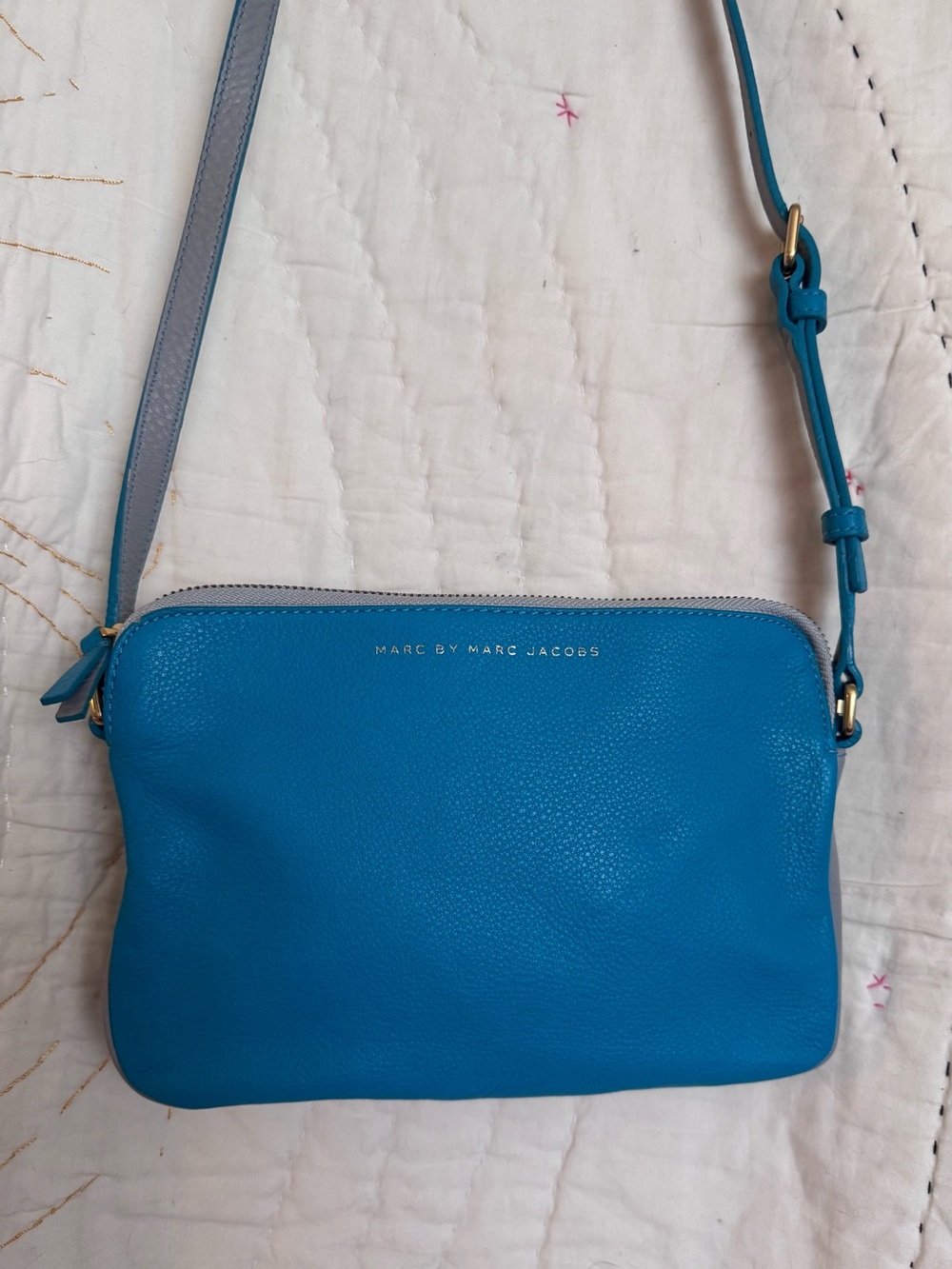 Marc by Marc Jacobs Turquoise Blue and Gray Pebbled Leather Crossbody
